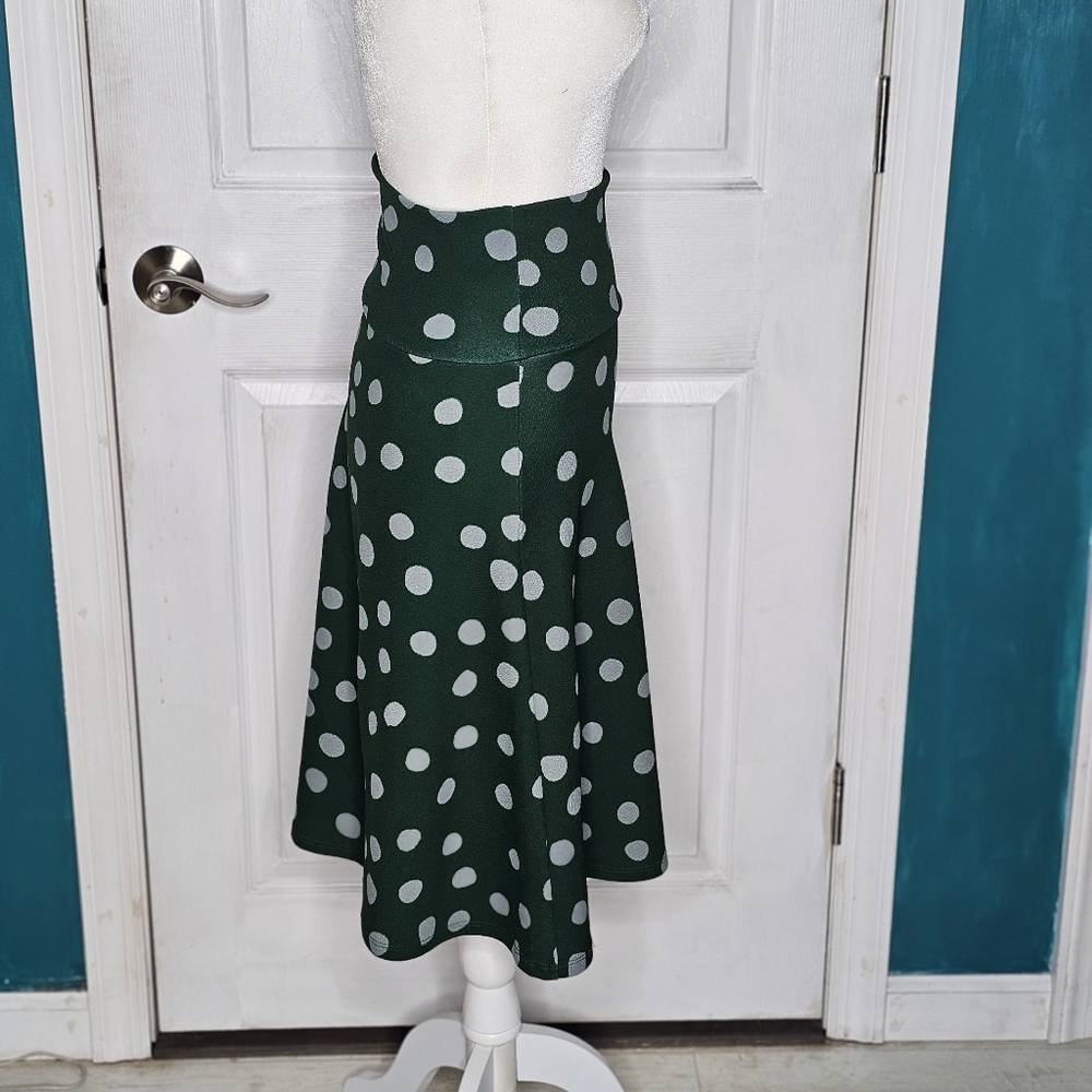 Polka Dot A-Line Skirt - Green and Light Blue - Picture 3 of 7